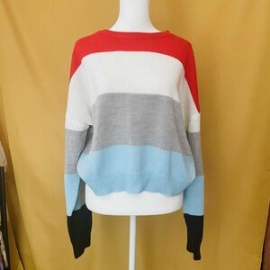 H&M Divided Multicolor Striped Sweater M/L -  Y2K Oversized Colorblock Sweater